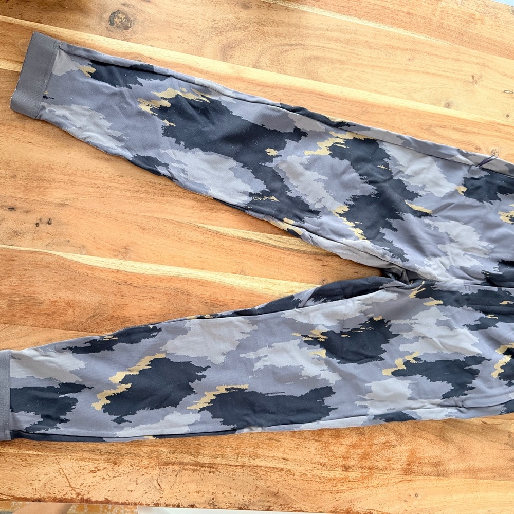 Gray Camo Jogger Pants with Subtle Gold Accents LULULEMON ROBERT GELLER COLAB